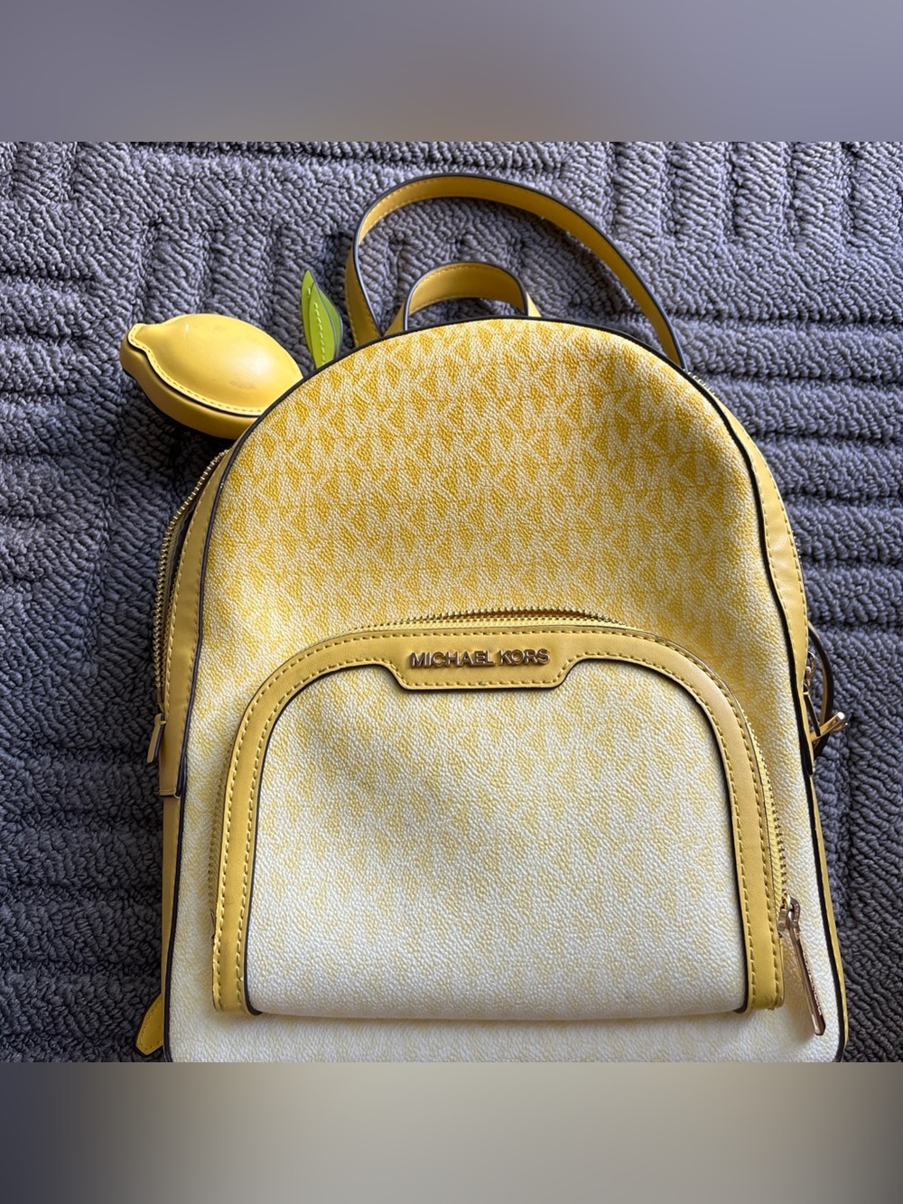 MICHAEL KORS Yellow Signature Mini Backpack with Lemon Charm